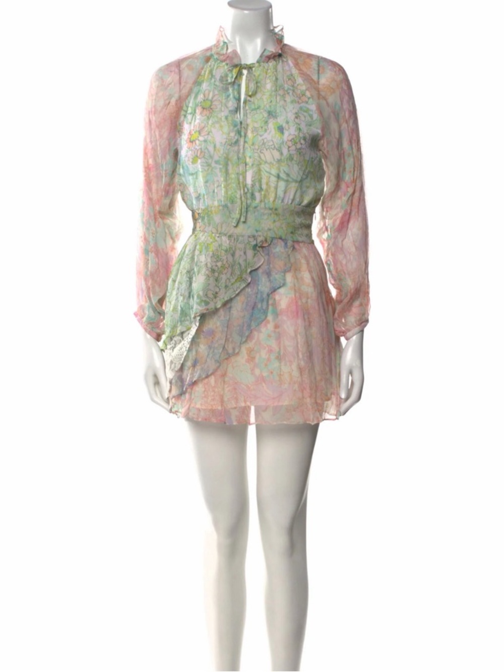 LoveShackFancy Pastel Floral Ruffle Mini Dress